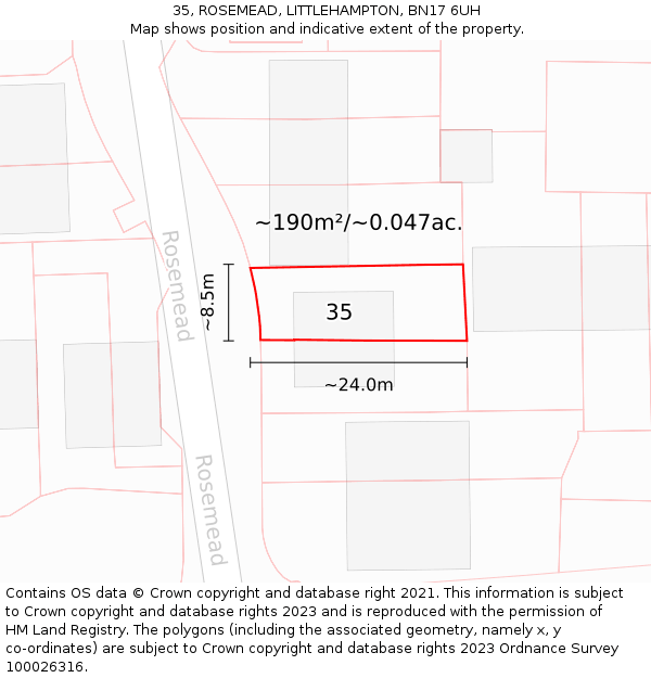 35, ROSEMEAD, LITTLEHAMPTON, BN17 6UH: Plot and title map