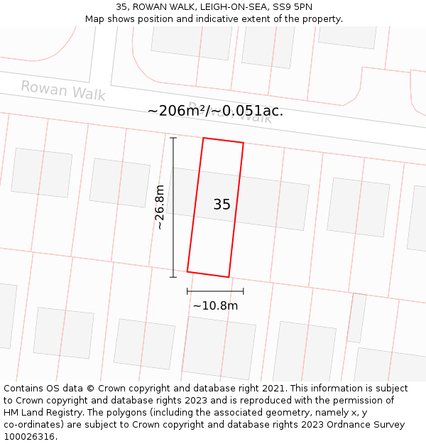 35, ROWAN WALK, LEIGH-ON-SEA, SS9 5PN: Plot and title map