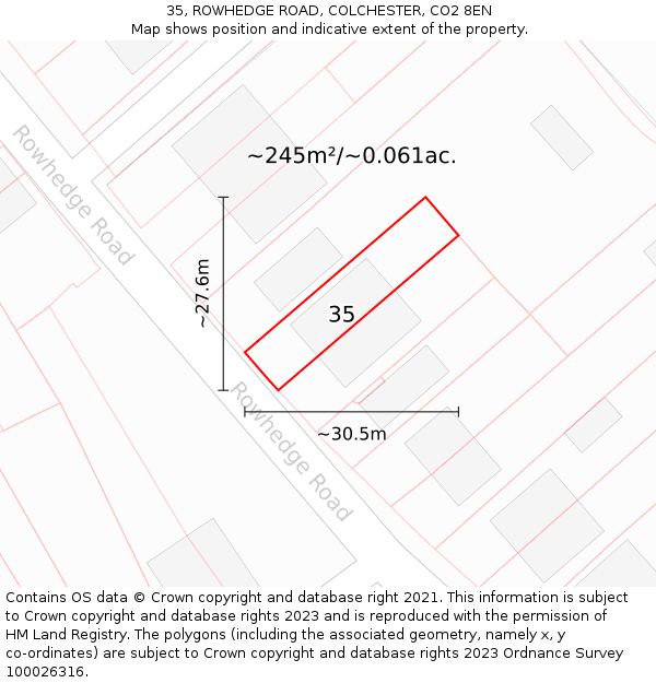 35, ROWHEDGE ROAD, COLCHESTER, CO2 8EN: Plot and title map