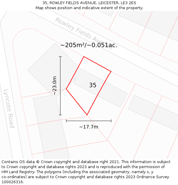 35, ROWLEY FIELDS AVENUE, LEICESTER, LE3 2ES: Plot and title map