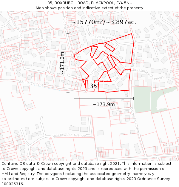 35, ROXBURGH ROAD, BLACKPOOL, FY4 5NU: Plot and title map