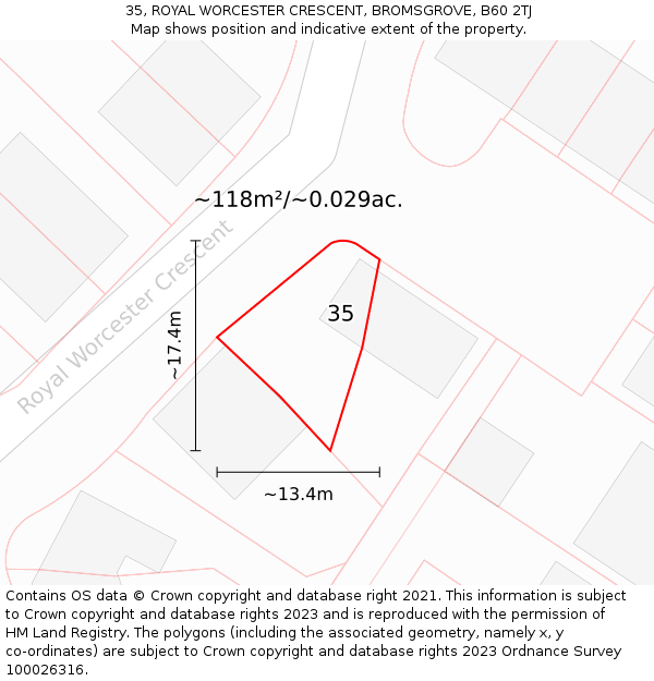 35, ROYAL WORCESTER CRESCENT, BROMSGROVE, B60 2TJ: Plot and title map