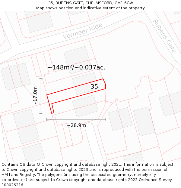 35, RUBENS GATE, CHELMSFORD, CM1 6GW: Plot and title map