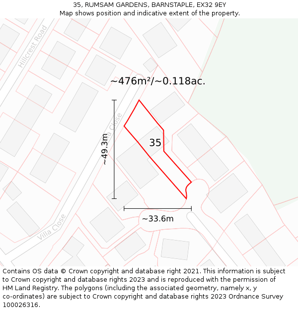 35, RUMSAM GARDENS, BARNSTAPLE, EX32 9EY: Plot and title map