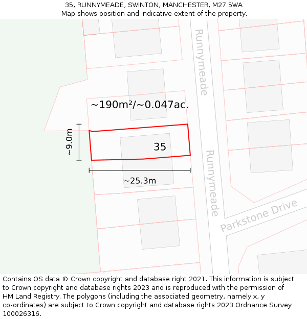 35, RUNNYMEADE, SWINTON, MANCHESTER, M27 5WA: Plot and title map