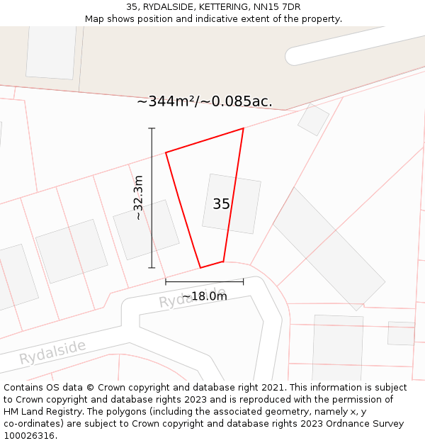 35, RYDALSIDE, KETTERING, NN15 7DR: Plot and title map