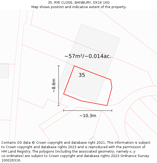 35, RYE CLOSE, BANBURY, OX16 1XG: Plot and title map