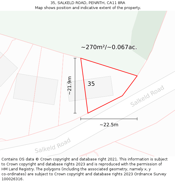 35, SALKELD ROAD, PENRITH, CA11 8RA: Plot and title map