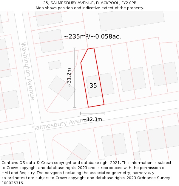 35, SALMESBURY AVENUE, BLACKPOOL, FY2 0PR: Plot and title map