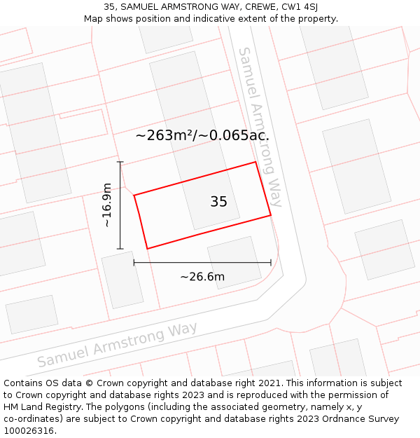 35, SAMUEL ARMSTRONG WAY, CREWE, CW1 4SJ: Plot and title map