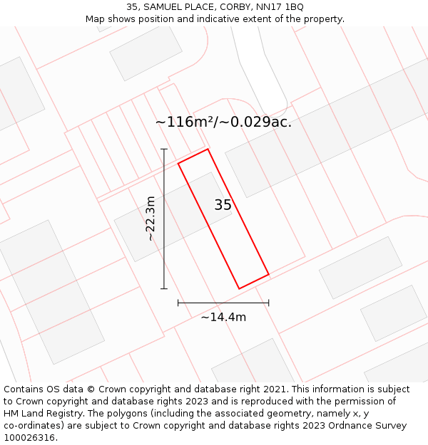 35, SAMUEL PLACE, CORBY, NN17 1BQ: Plot and title map