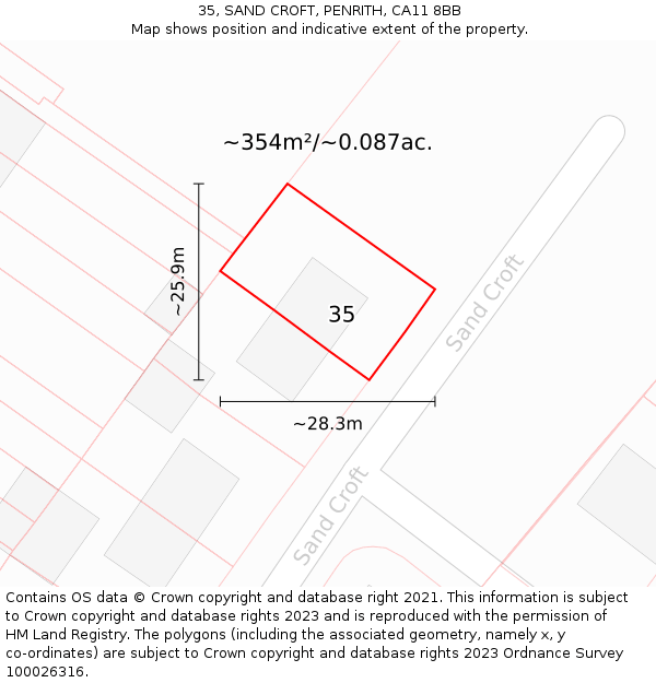 35, SAND CROFT, PENRITH, CA11 8BB: Plot and title map