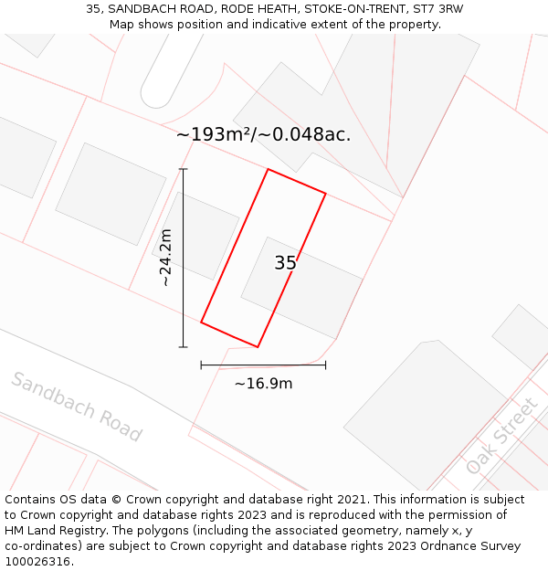 35, SANDBACH ROAD, RODE HEATH, STOKE-ON-TRENT, ST7 3RW: Plot and title map