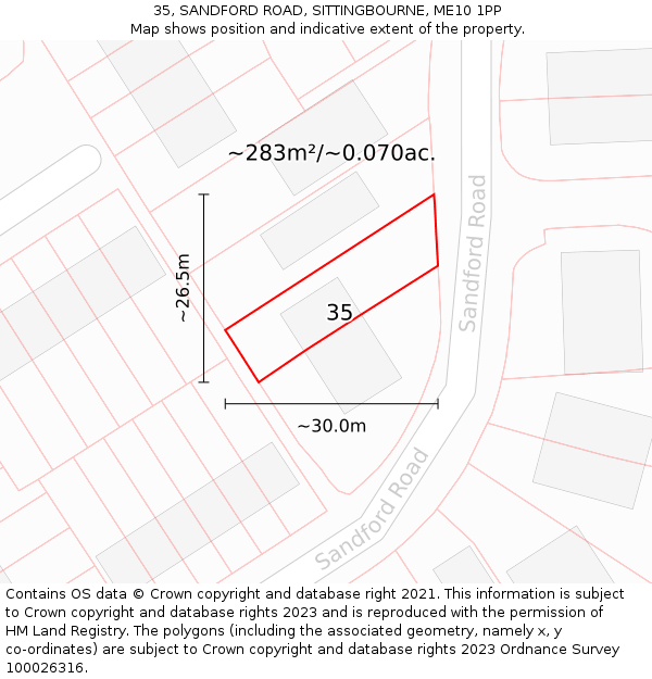 35, SANDFORD ROAD, SITTINGBOURNE, ME10 1PP: Plot and title map