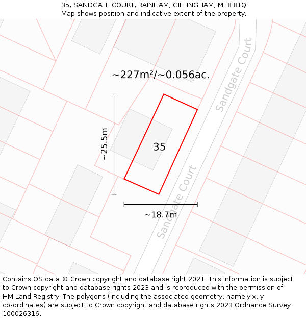 35, SANDGATE COURT, RAINHAM, GILLINGHAM, ME8 8TQ: Plot and title map
