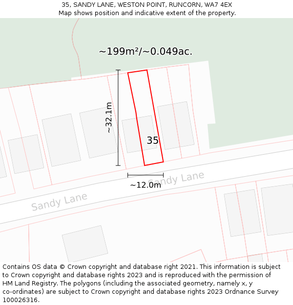 35, SANDY LANE, WESTON POINT, RUNCORN, WA7 4EX: Plot and title map