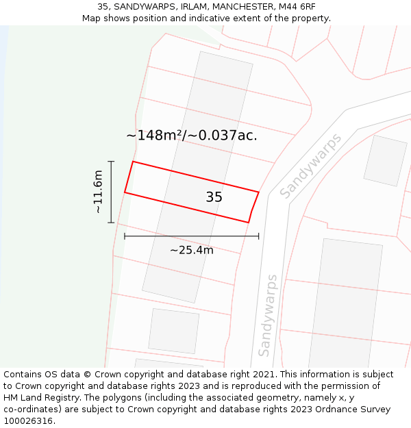 35, SANDYWARPS, IRLAM, MANCHESTER, M44 6RF: Plot and title map