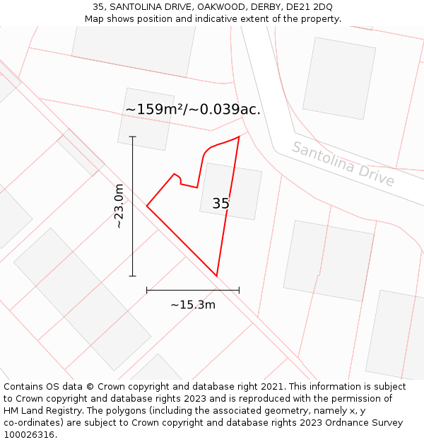 35, SANTOLINA DRIVE, OAKWOOD, DERBY, DE21 2DQ: Plot and title map