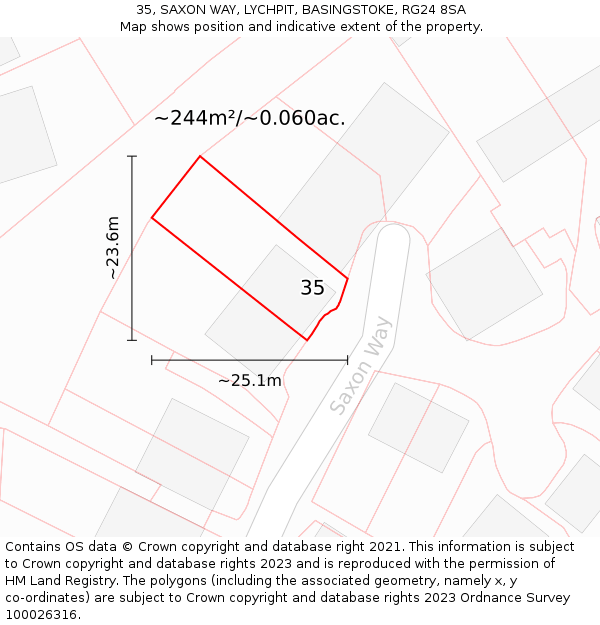 35, SAXON WAY, LYCHPIT, BASINGSTOKE, RG24 8SA: Plot and title map