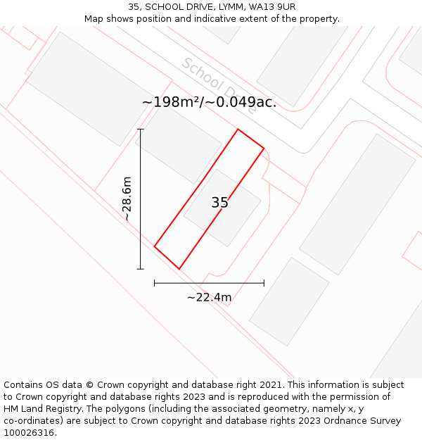 35, SCHOOL DRIVE, LYMM, WA13 9UR: Plot and title map