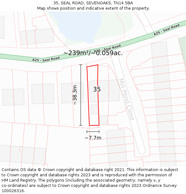 35, SEAL ROAD, SEVENOAKS, TN14 5BA: Plot and title map
