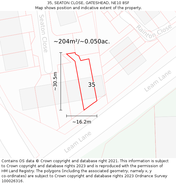 35, SEATON CLOSE, GATESHEAD, NE10 8SF: Plot and title map