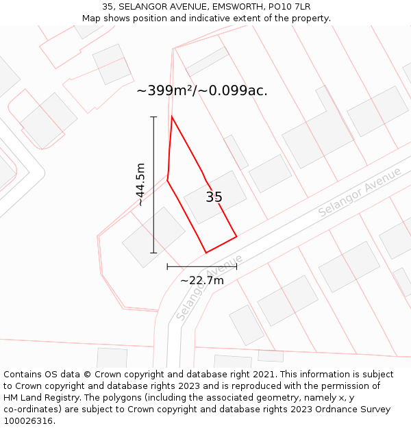 35, SELANGOR AVENUE, EMSWORTH, PO10 7LR: Plot and title map