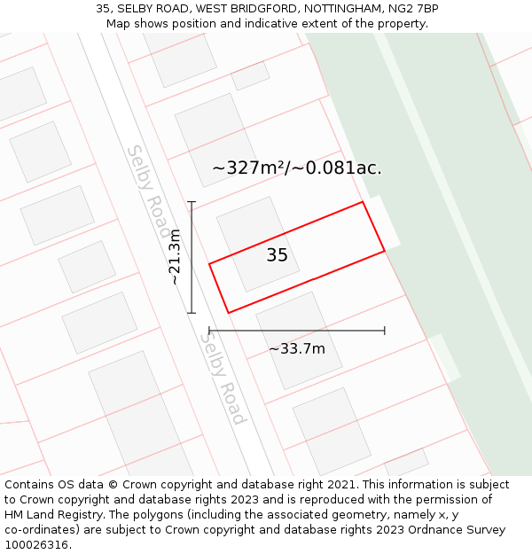 35, SELBY ROAD, WEST BRIDGFORD, NOTTINGHAM, NG2 7BP: Plot and title map