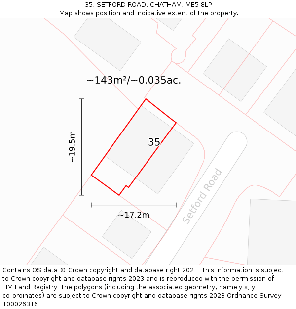 35, SETFORD ROAD, CHATHAM, ME5 8LP: Plot and title map