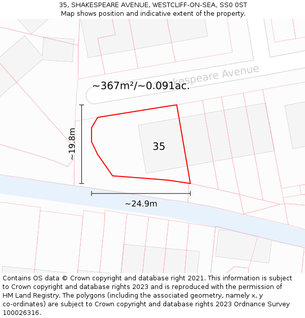 35, SHAKESPEARE AVENUE, WESTCLIFF-ON-SEA, SS0 0ST: Plot and title map