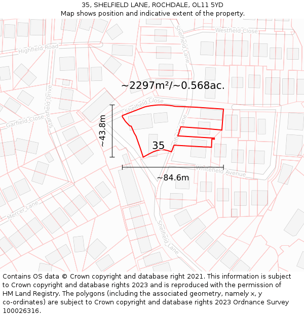 35, SHELFIELD LANE, ROCHDALE, OL11 5YD: Plot and title map