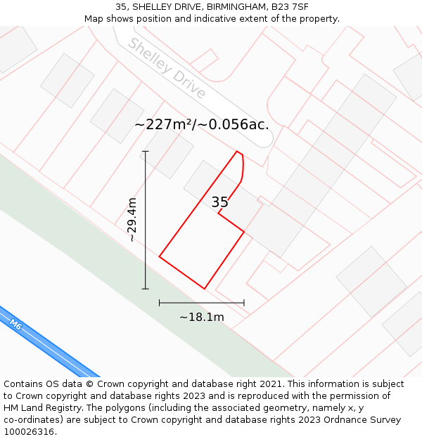 35, SHELLEY DRIVE, BIRMINGHAM, B23 7SF: Plot and title map