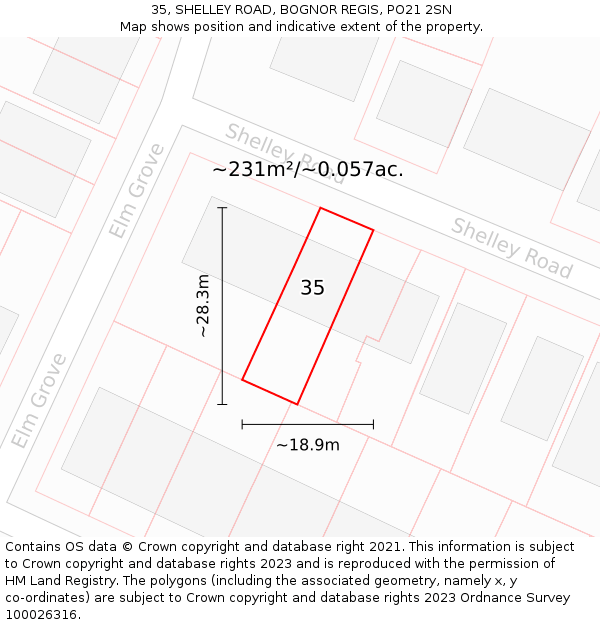 35, SHELLEY ROAD, BOGNOR REGIS, PO21 2SN: Plot and title map