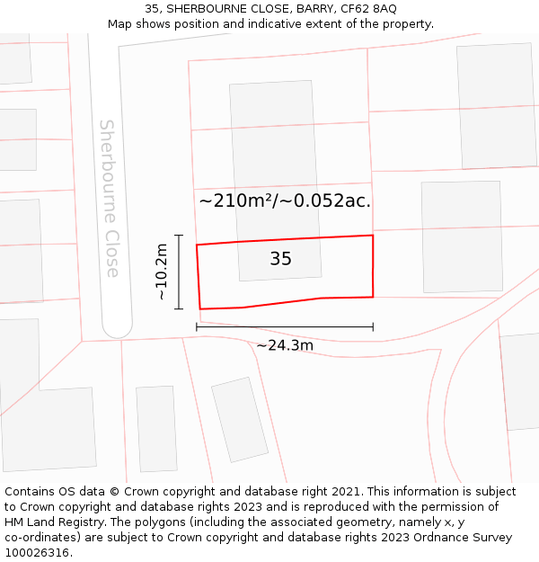 35, SHERBOURNE CLOSE, BARRY, CF62 8AQ: Plot and title map