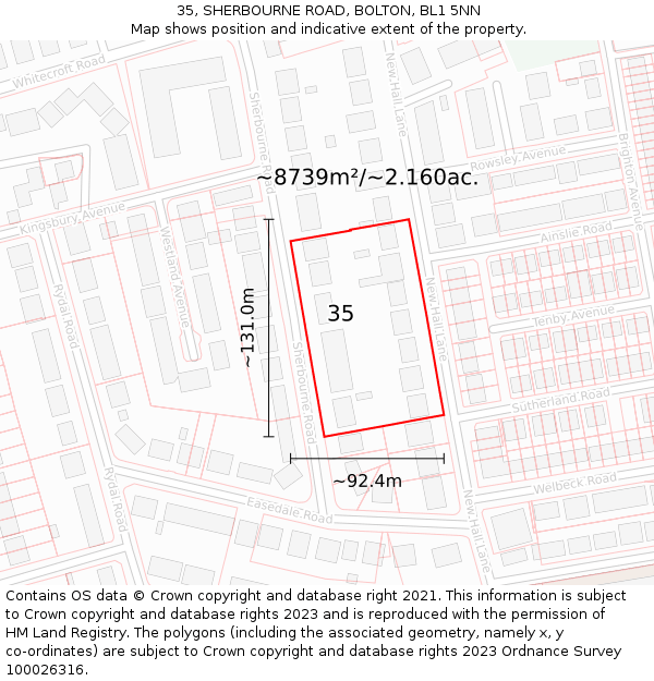 35, SHERBOURNE ROAD, BOLTON, BL1 5NN: Plot and title map