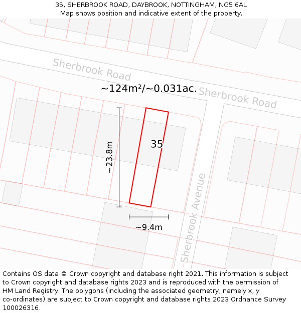 35, SHERBROOK ROAD, DAYBROOK, NOTTINGHAM, NG5 6AL: Plot and title map