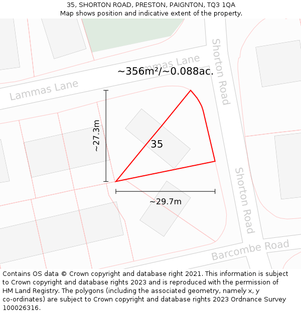 35, SHORTON ROAD, PRESTON, PAIGNTON, TQ3 1QA: Plot and title map