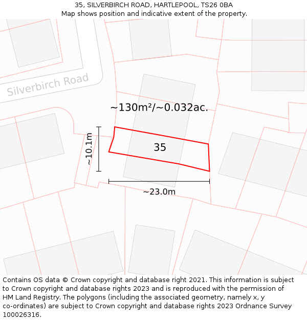 35, SILVERBIRCH ROAD, HARTLEPOOL, TS26 0BA: Plot and title map