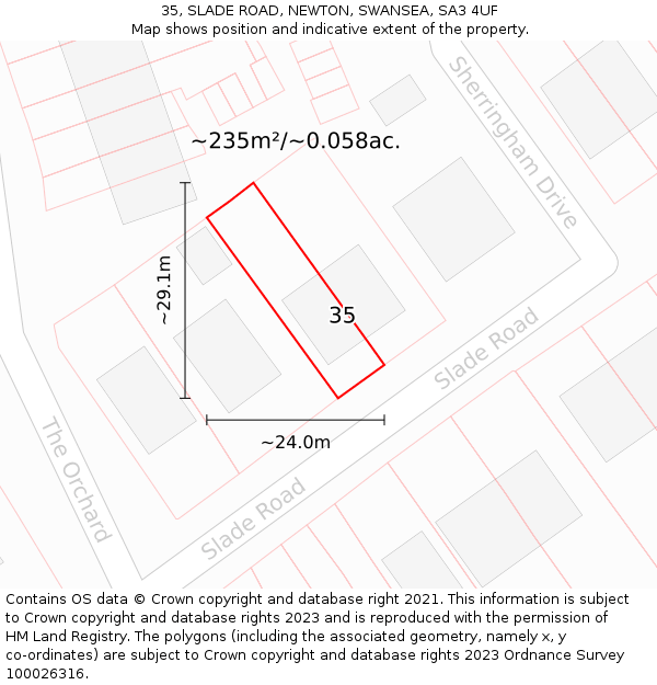 35, SLADE ROAD, NEWTON, SWANSEA, SA3 4UF: Plot and title map