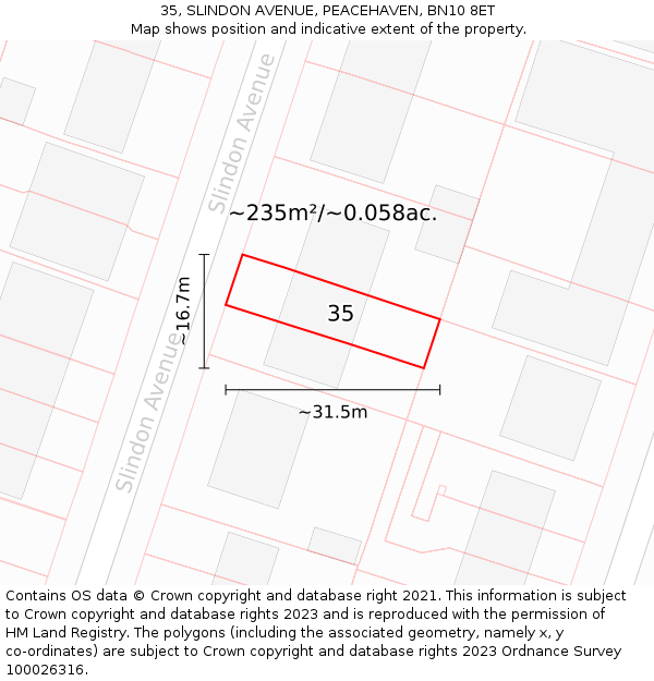 35, SLINDON AVENUE, PEACEHAVEN, BN10 8ET: Plot and title map