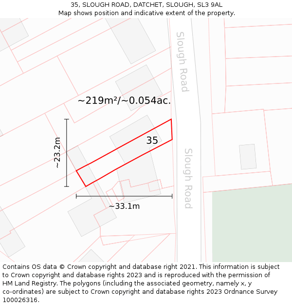 35, SLOUGH ROAD, DATCHET, SLOUGH, SL3 9AL: Plot and title map