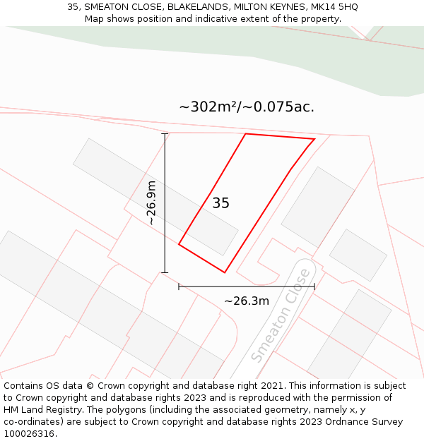 35, SMEATON CLOSE, BLAKELANDS, MILTON KEYNES, MK14 5HQ: Plot and title map