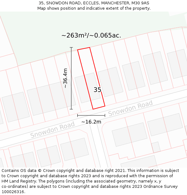 35, SNOWDON ROAD, ECCLES, MANCHESTER, M30 9AS: Plot and title map