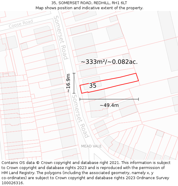 35, SOMERSET ROAD, REDHILL, RH1 6LT: Plot and title map