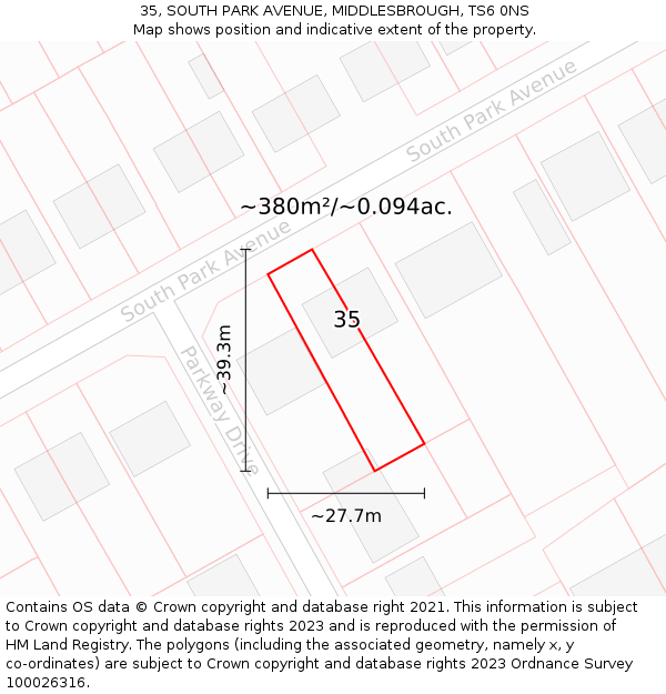 35, SOUTH PARK AVENUE, MIDDLESBROUGH, TS6 0NS: Plot and title map