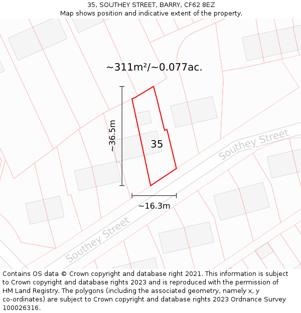 35, SOUTHEY STREET, BARRY, CF62 8EZ: Plot and title map