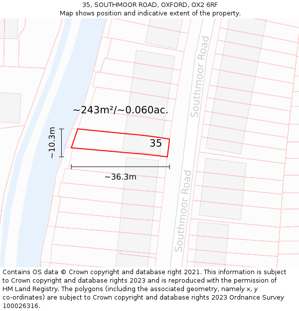 35, SOUTHMOOR ROAD, OXFORD, OX2 6RF: Plot and title map