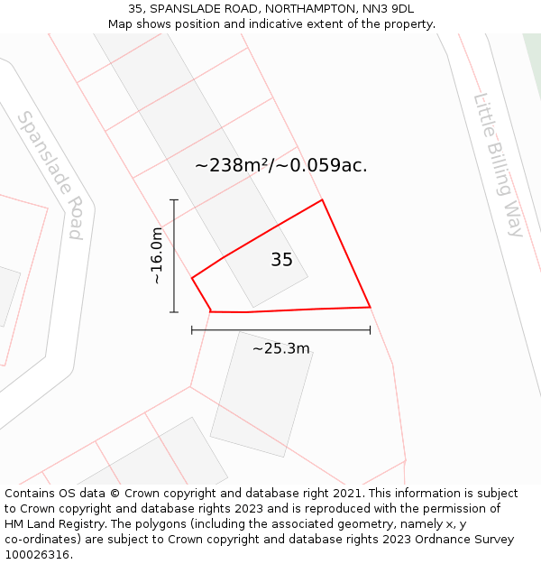 35, SPANSLADE ROAD, NORTHAMPTON, NN3 9DL: Plot and title map