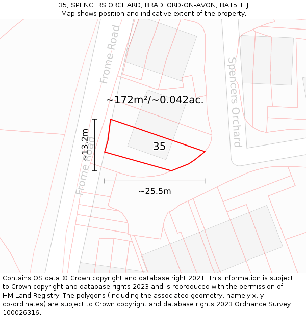 35, SPENCERS ORCHARD, BRADFORD-ON-AVON, BA15 1TJ: Plot and title map
