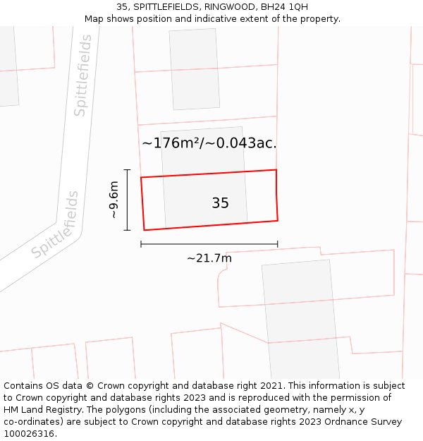 35, SPITTLEFIELDS, RINGWOOD, BH24 1QH: Plot and title map